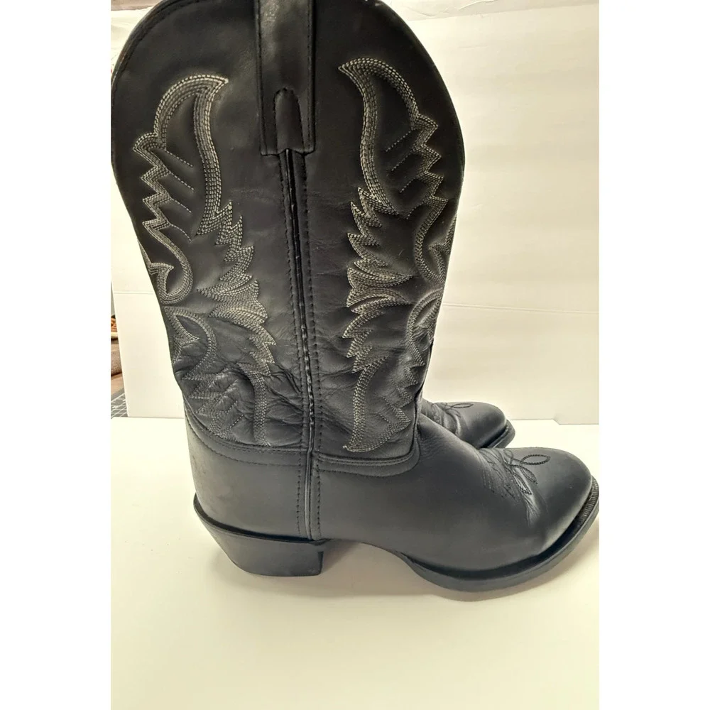 Laredo Black Leather Western Cowboy Boots Embroidered Square Toe Rodeo Mens 12EW